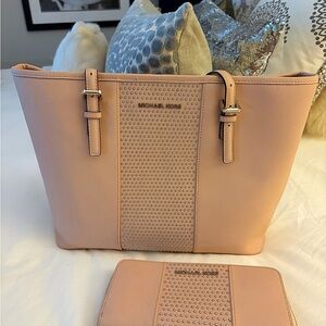 Michael Kors Blush Pink Studded Tote and Wallet